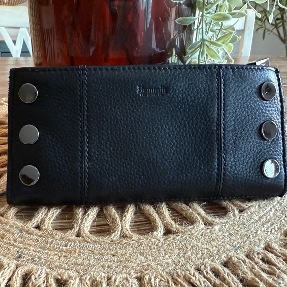 Hammitt Handbags - Hammitt 110 North Black Pebbled Leather Wallet with Gunmetal Accents